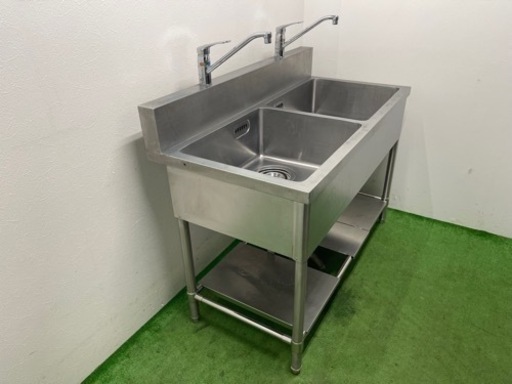 業務用　ステンレス　２槽シンク流し台　蛇口付き　店舗　飲食店　厨房　W１２００ｘD６００ｘＨ８００ｍｍ　②