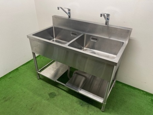 業務用　ステンレス　２槽シンク流し台　蛇口付き　店舗　飲食店　厨房　W１２００ｘD６００ｘＨ８００ｍｍ　②