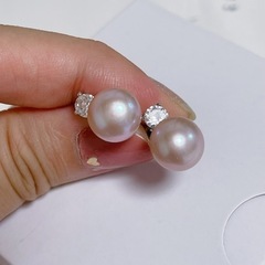 シルバー925 【新品】 CZ一粒　パステルピンク天然パールピアスの画像