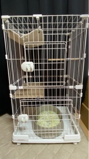未使用品　キャットケージ アイリスオーヤマ 2段 ハンモック キャスター 付き ステップ台 2段 猫ケージ