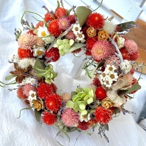 千日紅　いちご畑リース 千日紅のいちご畑リース