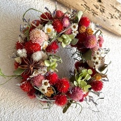 千日紅　いちご畑リース 千日紅のいちご畑リース
