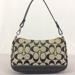 COACH コーチ 黒レザー×シグネチャー アクセサリーポーチ ...