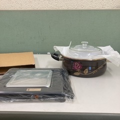 新品　未使用　両手鍋　保温トレー　耐熱ガラス蓋　ラビアンローズ　...