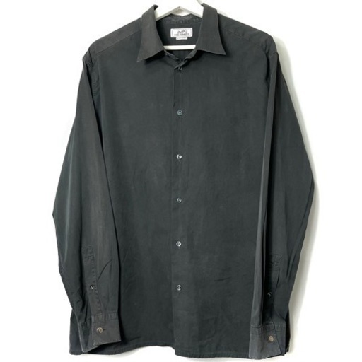 HERMES エルメス 長袖 シャツ ブラック 黒 L フランス製 90's 90年代 ヴィンテージ ビンテージ 希少 正規品 古着 カジュアル ドレス ビジネス パーティー フォーマル