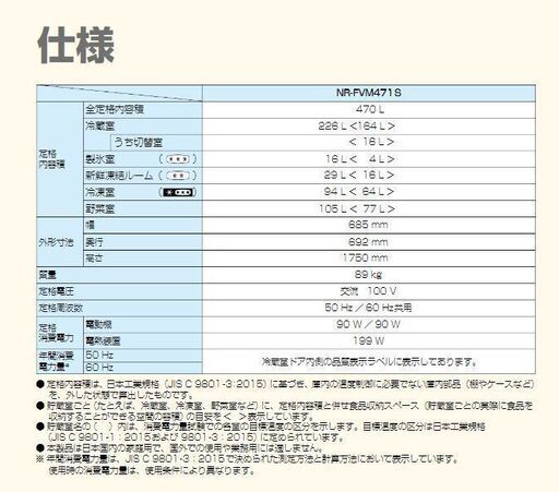 美品・パナソニック冷蔵庫470L　2016年製※評価5以上の方で