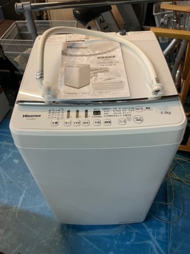 【美品】2020年製 全自動洗濯機 Hisense 5.5kg HW-G55B-W 簡易乾燥モード付き ホワイト 縦型洗濯機 家電