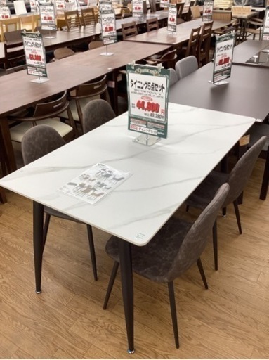 KH-11【新入荷　アウトレット】セラミック天板　ダイニング5点セット　白×黒