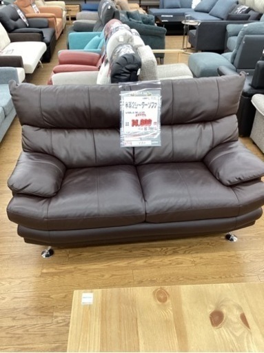 KH-13【新入荷　リサイクル品】本革2シーターソファ　ブラウン