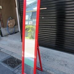 ★超激安★カジュアルスタンドミラー　全身姿見鏡　赤　スタンド式　
