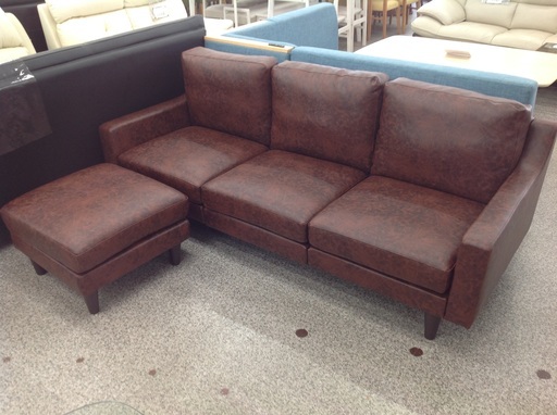 【12/25まで！ジモティー見たで5％OFF】合皮　オットマン付き三人掛けソファー　【9650778】