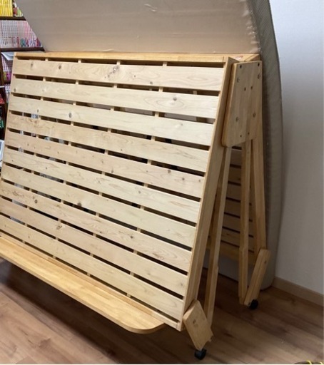 ひのきスノコ折りたたみダブルベッド　中居木工製　国産