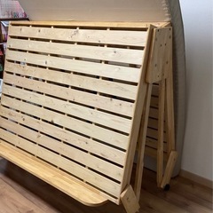 ひのきスノコ折りたたみダブルベッド 中居木工製 国産