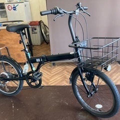 【タイヤ新品！】LEDライト　6段変速　カゴ付き20インチ折りたたみ自転車　ブラック