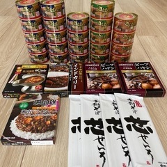 サバ缶、レトルトカレー・ハヤシ、そば