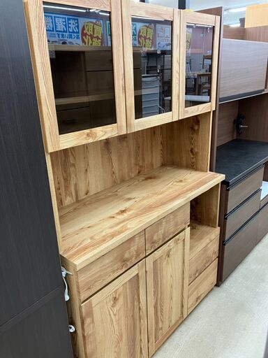11/8 値下げ! 120幅 大川家具　レンジボード 木目 キッチンボード カップボード 食器棚