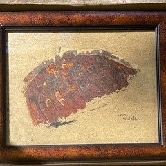 絵画　赤瓦屋根　和紙