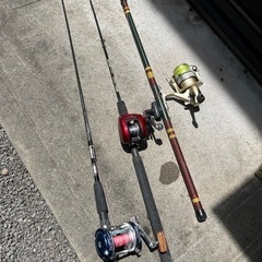 釣竿3本+かにカゴ+ウエーダー