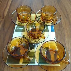 カップ＆ソーサー５客セット　飴色食器