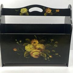 トールペイント マガジンラック 本入れ 雑誌入れ 収納 アンティーク クラシック クラシカル インテリア フラワー 花 グリーン 緑 (検 ロイズ アンティークス★買取帝国 志木店の画像