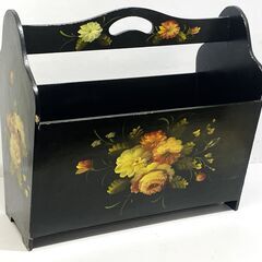 トールペイント マガジンラック 本入れ 雑誌入れ 収納 アンティーク クラシック クラシカル インテリア フラワー 花 グリーン 緑 (検 ロイズ アンティークス★買取帝国 志木店の画像