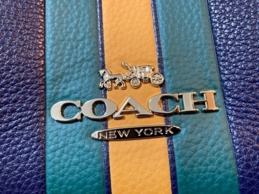 【未使用美品】コーチ COACH ショルダーバッグ ミッドナイトブルー ヴァーシティ ストライプ キャンバス ジップ ショルダーレディ