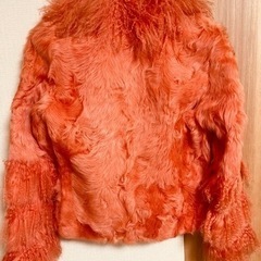 【限定特価】高級素材チキャンラム 本物毛皮*コート*オレンジ系の画像