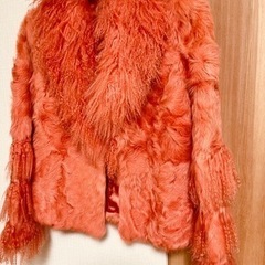 【限定特価】高級素材チキャンラム 本物毛皮*コート*オレンジ系の画像