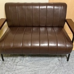 【引取り限定】2人用合皮ソファ(Nシールド ステイン2KD DBR) ニトリソファの画像