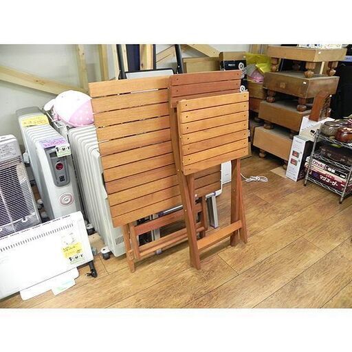ウッド ガーデンテーブルセット 木製 テーブル×イス2脚 ガーデニング チェア テーブル 札幌 厚別店