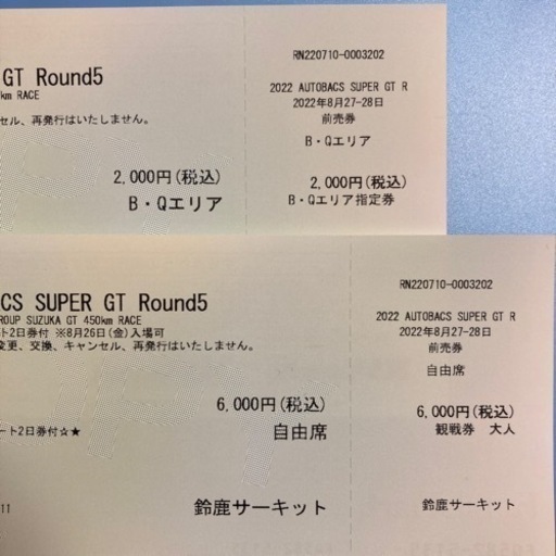 スーパーGT チケット（入場券＋エリア指定券）