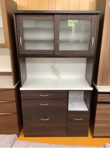 【リサイクルサービス八光　田上店　配達・設置OK】全国家具工業連合会　ダークブラウン100食器棚