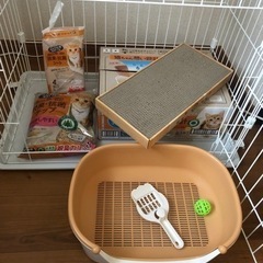 キャットケージ2段（アイリスオーヤマ）＆猫飼育セットの画像