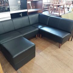 シギヤマ家具工業　ソシアル２　セパレートコーナーソファー3点＆スツール　黒　【愛品倶楽部柏店】