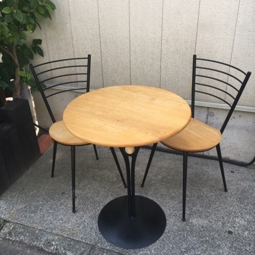カフェテーブルセット コーヒーテーブル ベージュ ナチュラル 木製 アイアン 