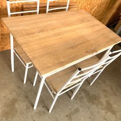 【訳有品】少しグラ付き有り。ダイニングテーブル　セット　木目調　×  ホワイトの画像