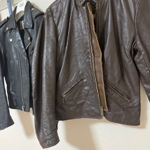 vintageライダース　2着　黒　茶　ブルックス激安