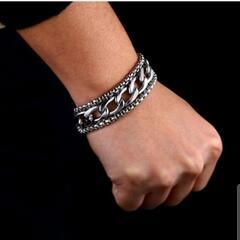 ▼j→→→m17-22  メンズブレスレット バングル チェーン 合金 メッキ シルバー レトロ アクセサリー ヴィンテージ ジュエリー ファッション 2の画像