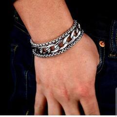 ▼j→→→m17-22  メンズブレスレット バングル チェーン 合金 メッキ シルバー レトロ アクセサリー ヴィンテージ ジュエリー ファッション 2の画像