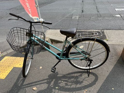 【リサイクルショップどりーむ鹿大前店】No.313　自転車　水色　ママチャリ　大きいカゴ付き　カギ、ライト、ベル付き　27インチ　14406SA