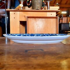 在庫9枚！ ヴィンテージ NIKKO ダブルフェニックス ブドウ柄 ブルー オーバル皿 長皿 昭和レトロ　/TJ-0443 南の画像