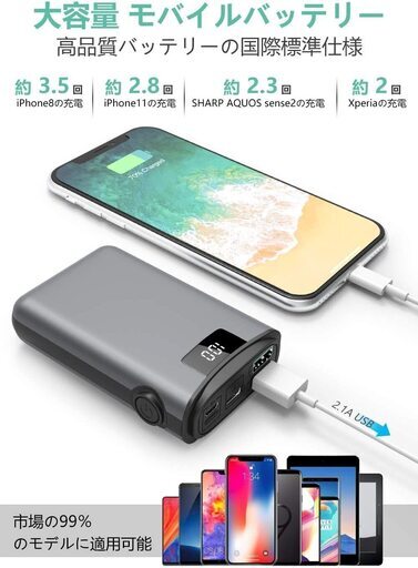 モバイルバッテリー 軽量 小型 薄型 10000mAh 大容量 急速充電 3in1入力ポート 新品