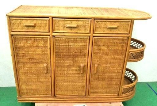 籐 収納棚 扉付きラック ラタン家具 リゾートスタイル　アジアン