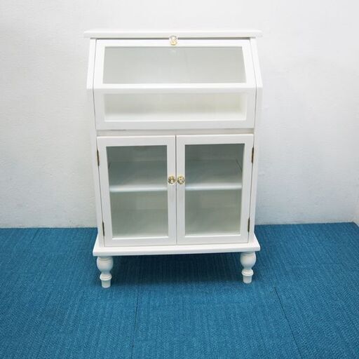  【良品】 ディスプレイキャビネット ガラスキャビネット 白家具 アンティーク調 (HA09)