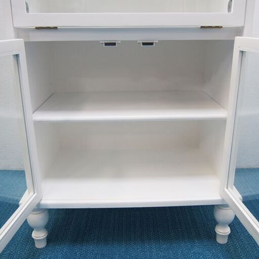  【良品】 ディスプレイキャビネット ガラスキャビネット 白家具 アンティーク調 (HA09)