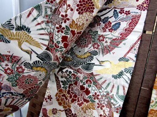 アンティーク帯 2点セット 丸帯 全通 両面 幅32/長さ402 幅32/長さ375 鶴/飛鶴花/松竹梅 リメイク 札幌 北20条店