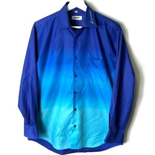 KANSAI UNIFORM カンサイユニフォーム 長袖 シャツ ブルー 青 グラデーション 刺繍 M 日本製 90's 90年代 ヴィンテージ ビンテージ 希少 正規品 古着 カジュアル ウェア ドレス