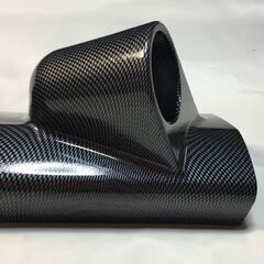 2F-451 中古 社外メーター　3連　カーボン調取付パネル　ピラー・ダッシュボード取付パネル　ターボメーター 直径53㎜の画像