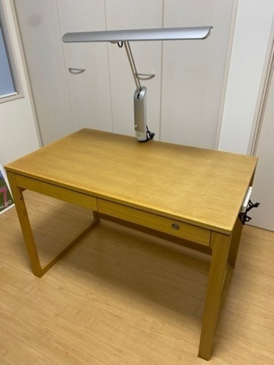 学習机 デスク 天然木 サイドラック ワゴン ライト 付き