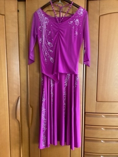社交ダンスドレス　濃ピンクツーピース